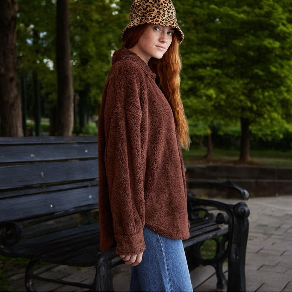 PacSun Homecoming Teddy Button Down Brown Jacket - Picture 10 of 14